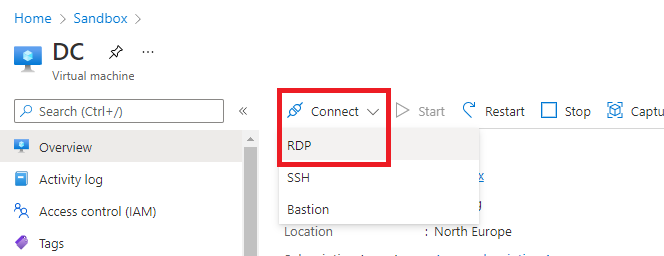 Valitse Connect > RDP >